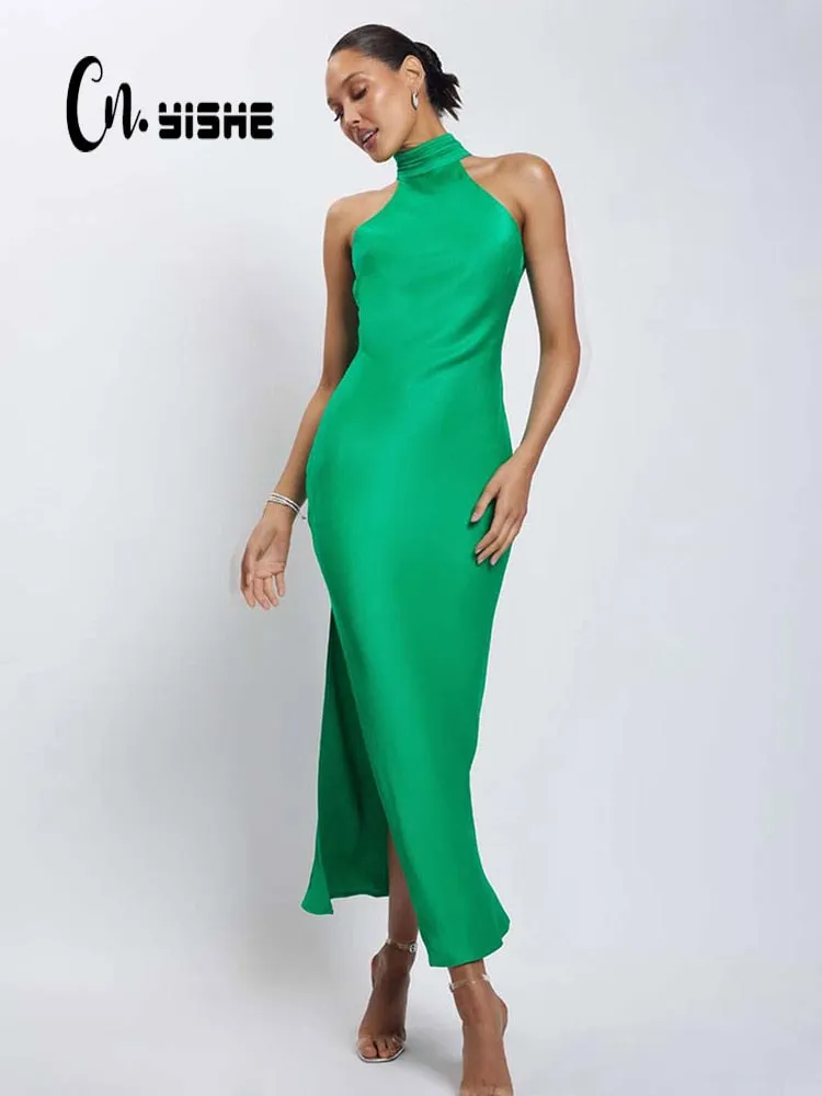 Summer Sexy Long Dress Femme Elegant Slim Off Shoulder Backless Party Club Maxi Dress Women Casual Dresses Green Vestido