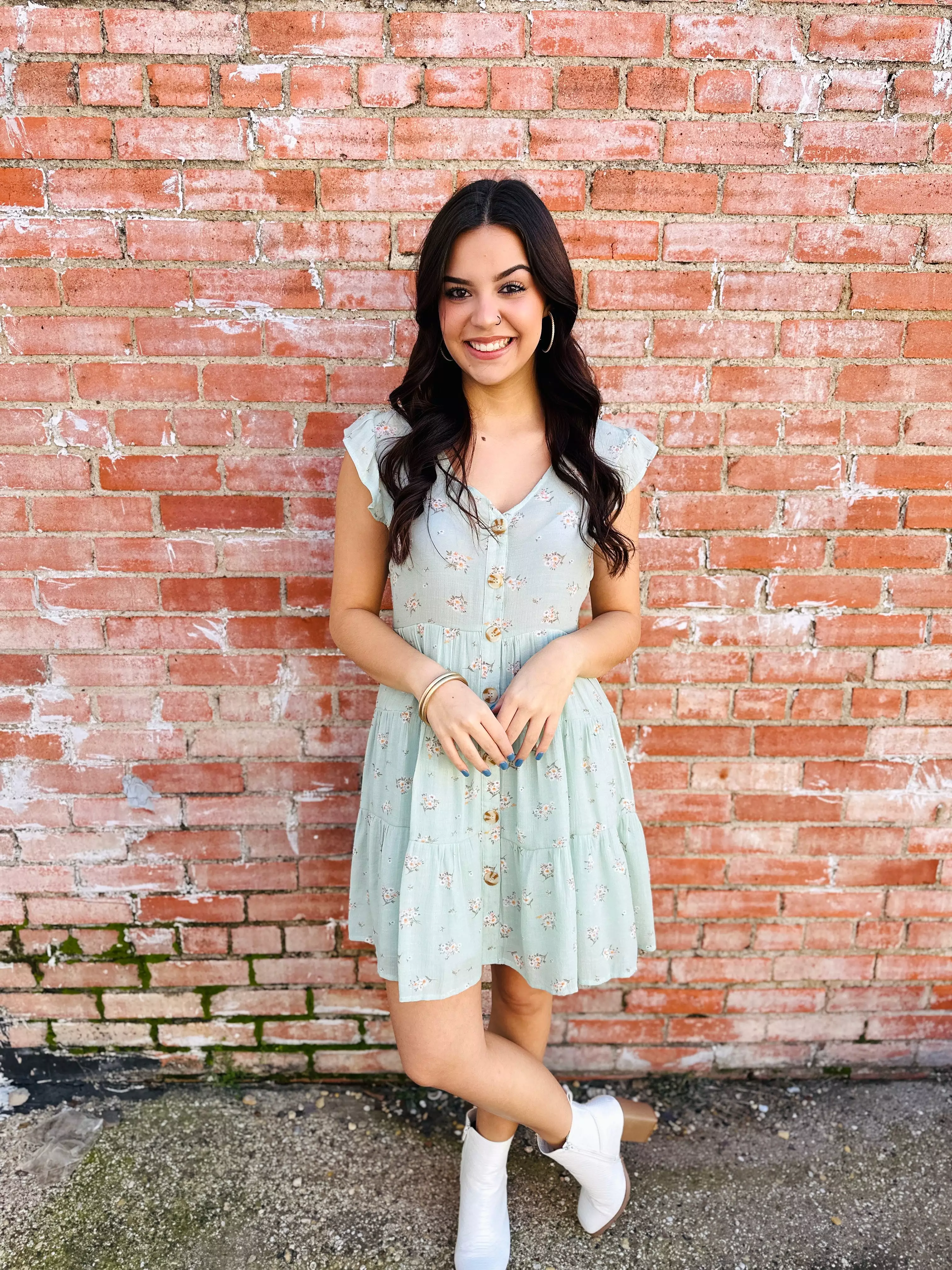 Take Me Away Floral Button Up Dress  Sage