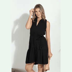 Veronica M Belted Sleeveless Dress in Black